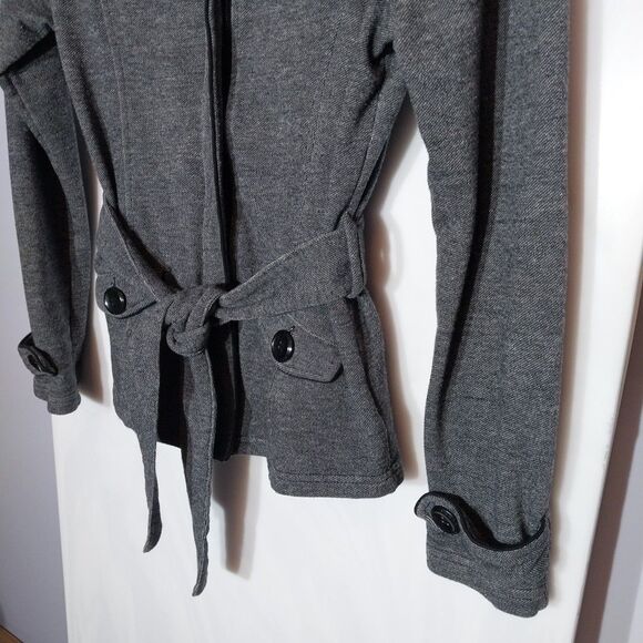 Guess Women's Knit Jacket L Heathered Charcoal Belted Business Casual Timeless - Picture 2 of 9